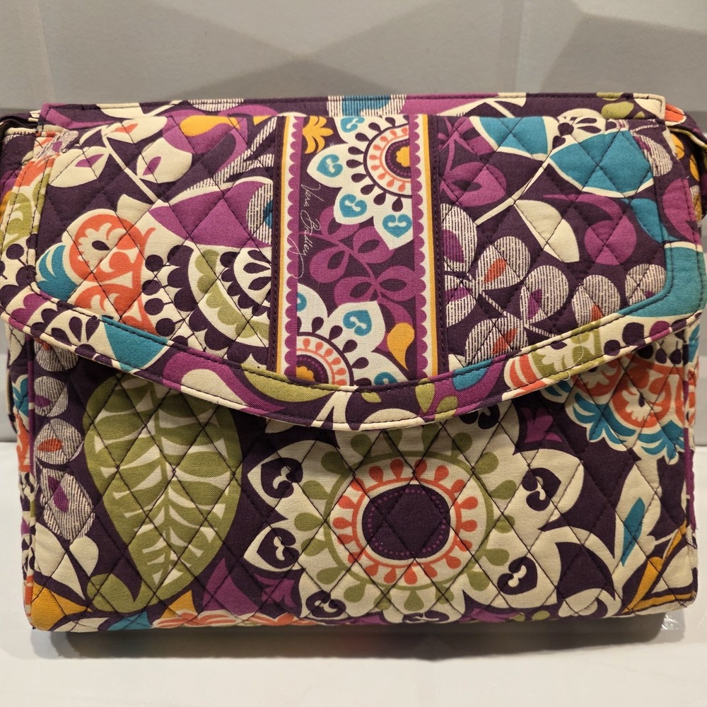 Vera Bradley PLUM CRAZY Hipster Purse Shoulder Crossbody Purple Floral Organizer - Picture 2 of 14
